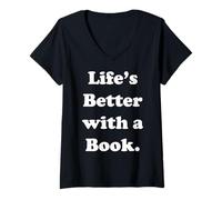 Donna Life's Better With A Book Reading Quote Maglietta con Collo a V