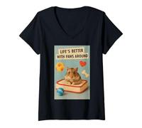 Donna Life's Better With Paws Around: simpatico pigiama criceto Maglietta con Collo a V