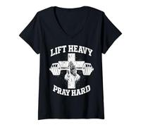Donna Lift Heavy Pray Hard Christian Workout Gym Apparel Men Maglietta con Collo a V