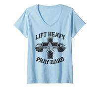 Donna Lift Heavy Pray Hard Christian Workout Gym Apparel Men Maglietta con Collo a V