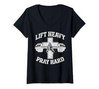 Donna Lift Heavy Pray Hard Christian Workout Gym Apparel Men Maglietta con Collo a V
