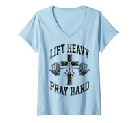 Donna Lift Heavy Pray Hard Christian Workout Gym Apparel Men Maglietta con Collo a V