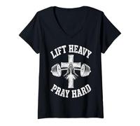 Donna Lift Heavy Pray Hard Christian Workout Gym Apparel Men Maglietta con Collo a V