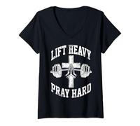 Donna Lift Heavy Pray Hard Christian Workout Gym Apparel Men Maglietta con Collo a V