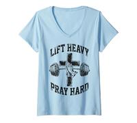 Donna Lift Heavy Pray Hard Christian Workout Gym Apparel Men Maglietta con Collo a V