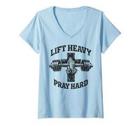 Donna Lift Heavy Pray Hard Christian Workout Gym Apparel Men Maglietta con Collo a V