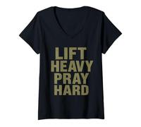 Donna Lift Heavy Pray Hard - Faith Meets Fitness Maglietta con Collo a V