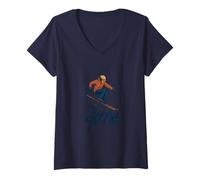 Donna Lift off | Salto con Gli Sci Grafica Sport Invernali con Script Pennello Maglietta con Collo a V