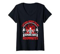 Donna Lifting Heavy So My Demons Have Roommates Maglietta con Collo a V