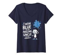 Donna Light Blue I Wear Blue For My Uncle Autism Awareness Maglietta con Collo a V