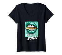 Donna Light Teal Aqua Bite The Bullet Light Teal Aqua Graphic Maglietta con Collo a V