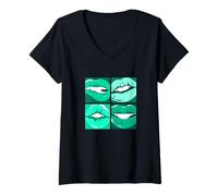 Donna Light Teal Aqua Read My Lips Light Teal Aqua Maglietta con Collo a V