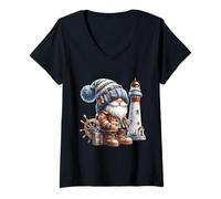 Donna Lighthouse Keeper GNOME for Beach Trip And Family Vacation Maglietta con Collo a V