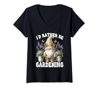 Donna Lilac Floral Gnome Dad For Garden Mom Id Rather Be Gardening Maglietta con Collo a V