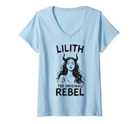 Donna Lilith The Original Rebel Girl Femminile Gotico Occulto Strega Maglietta con Collo a V