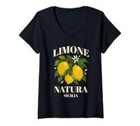 Donna Limone Natura Sicilia Italia Limone Design Albero Frutto Maglietta con Collo a V