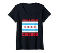 Donna Lincoln Square Chicago Illinois Flag 773 312 - Piatto Fondo per Pizza Maglietta con Collo a V