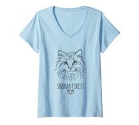 Donna Line Art Best Cat Mom Women - Gatto della Foresta siberiana Maglietta con Collo a V