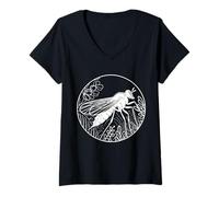 Donna Line Art Entomologi Black Soldier Fly Maglietta con Collo a V