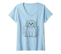Donna Line Art Shih Tzu Minimalist Maglietta con Collo a V