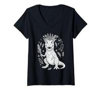 Donna Line Art T-Rex Dinosaur Boho Tyrannosaurus Rex Maglietta con Collo a V