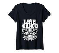 Donna Line Dance Forever Cowboy Skull Country Western Maglietta con Collo a V