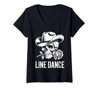 Donna Line Dance Forever Cowboy Skull Country Western Maglietta con Collo a V