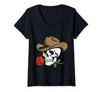Donna Line Dance Forever Cowboy Skull Country Western Maglietta con Collo a V