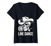 Donna Line Dance Forever Cowboy Skull Country Western Maglietta con Collo a V