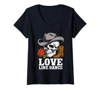 Donna Line Dance Forever Cowboy Skull Country Western Maglietta con Collo a V