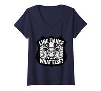Donna Line Dance Forever Cowboy Skull Country Western Maglietta con Collo a V