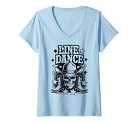 Donna Line Dance Teschio Cowboy - Stile Western Country Maglietta con Collo a V