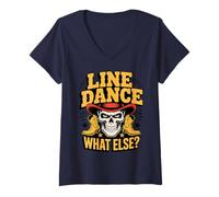 Donna Line Dance Teschio Cowboy - Stile Western Country Maglietta con Collo a V