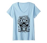 Donna Line Dance Teschio Cowboy - Stile Western Country Maglietta con Collo a V