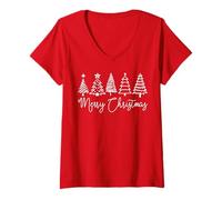 Donna Lineart Minimal Merry Christmas Graphic Maglietta con Collo a V