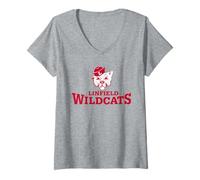 Donna Linfield University Wildcats Institutional Logo Maglietta con Collo a V