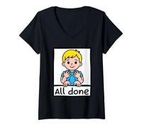Donna Lingua dei Segni all Done Illustrazione Supporto Autismo Maglietta con Collo a V