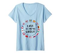 Donna Lingue multilingue Love Around The World Maglietta con Collo a V