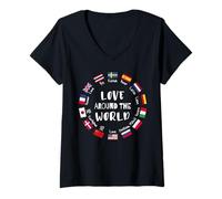 Donna Lingue multilingue Love Around The World Maglietta con Collo a V