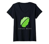 Donna Linux Mint lover t-shirt tagline con logo Open Source Os Maglietta con Collo a V
