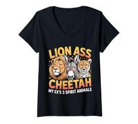 Donna Lion Ass Cheetah My Ex's 3 Spirit Animals Divorzio - Maglietta con Collo a V