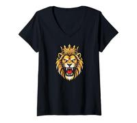 Donna Lion Leon Animal Africa Lions Maglietta con Collo a V