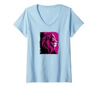 Donna Lion Leon Print Animal Africa Lions Maglietta con Collo a V