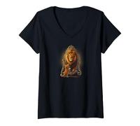 Donna Lion Mirror Reflection Cat Kitty Ego Self Steam Maglietta con Collo a V