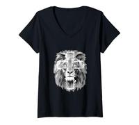 Donna Lion of Judah And Jesus Prayer Christian T-Shirt Maglietta con Collo a V