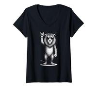 Donna Lion Rock Music Retro Vintage Amante degli animali Maglietta con Collo a V