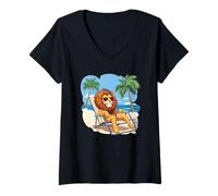 Donna Lion vive la sua vita migliore in una vacanza tropicale Maglietta con Collo a V