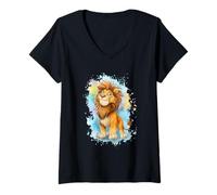 Donna Lion Zodiac Sign Design - Potente e Creativo Maglietta con Collo a V
