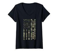 Donna Lion's Roar Patriotic American Flag Camo Distressed Maglietta con Collo a V