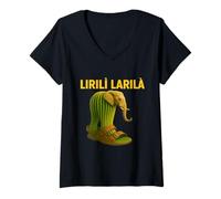 Donna Lirili Larila Meme Italiano Brainrot Strano Assurdista Maglietta con Collo a V